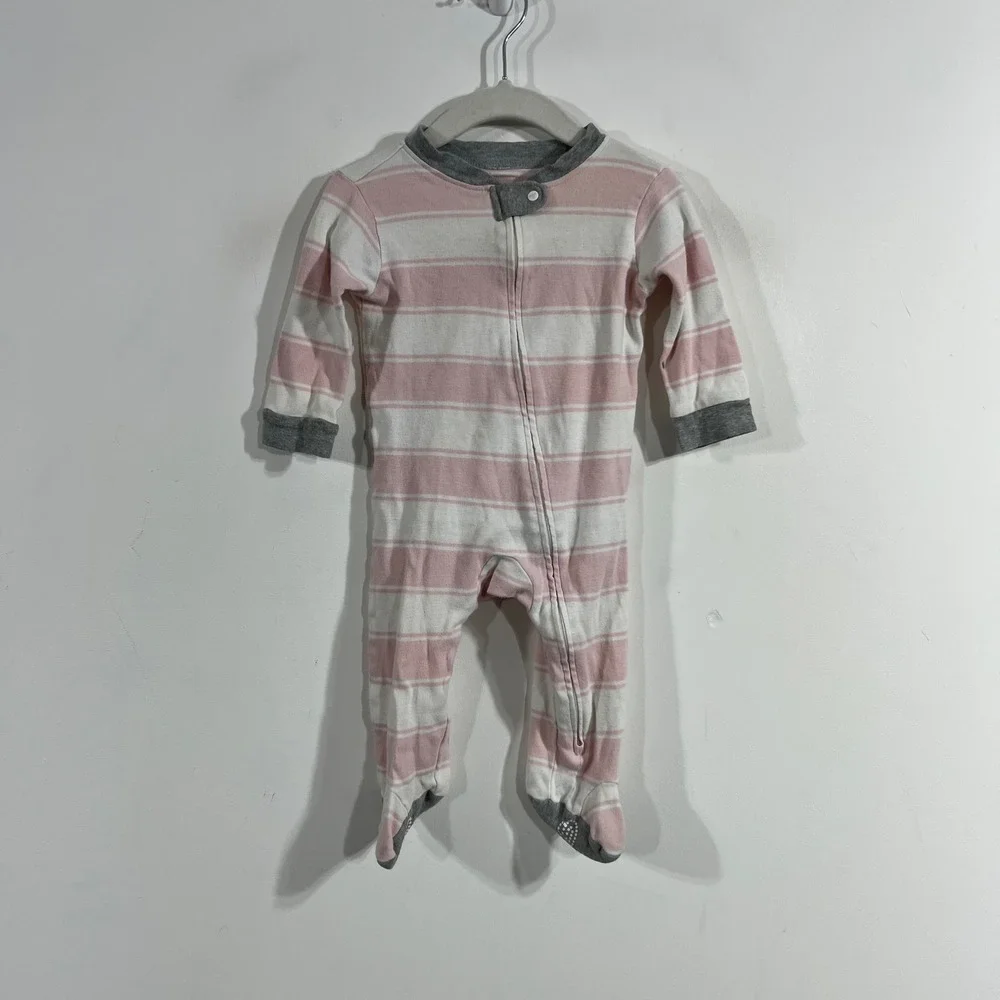 Burt's Bees Baby Pink White Striped Organic Cotton Footed Sleeper 3-6M